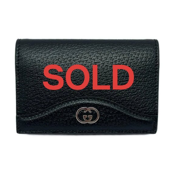GUCCI Interlocking G Black Leather - Card Case 412-042725 - Picture 1 of 4